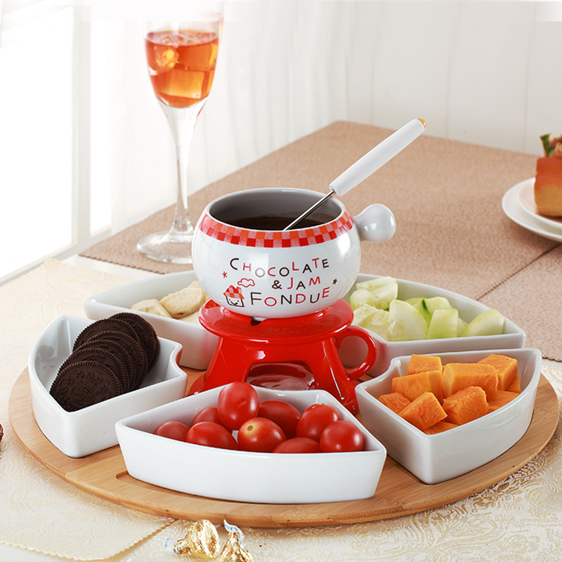 陶瓷巧克力火锅套装冰淇淋火锅日式火锅炉托盘商用原单正品送叉蜡