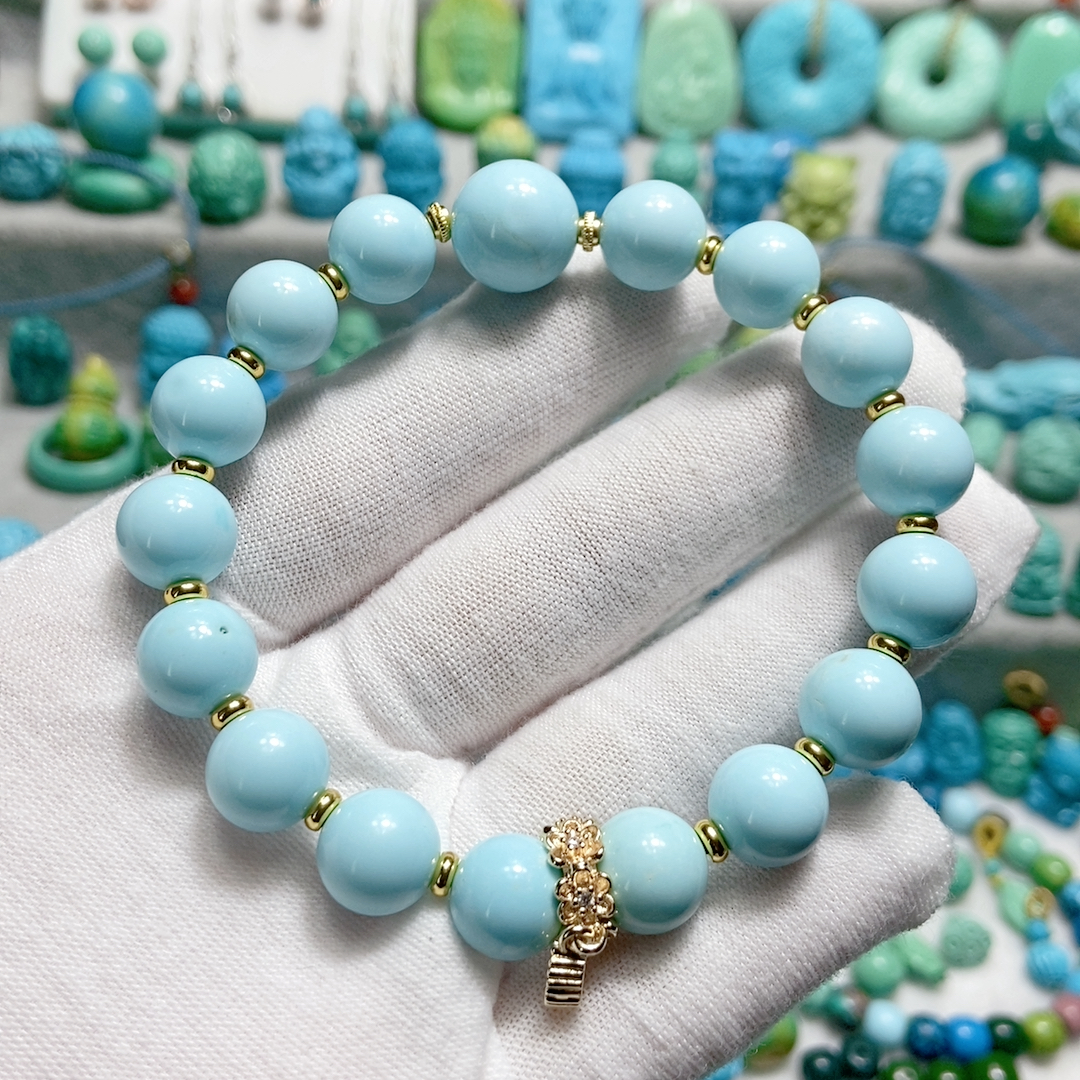 绿松石天空蓝白兰手串10mm 微瑕