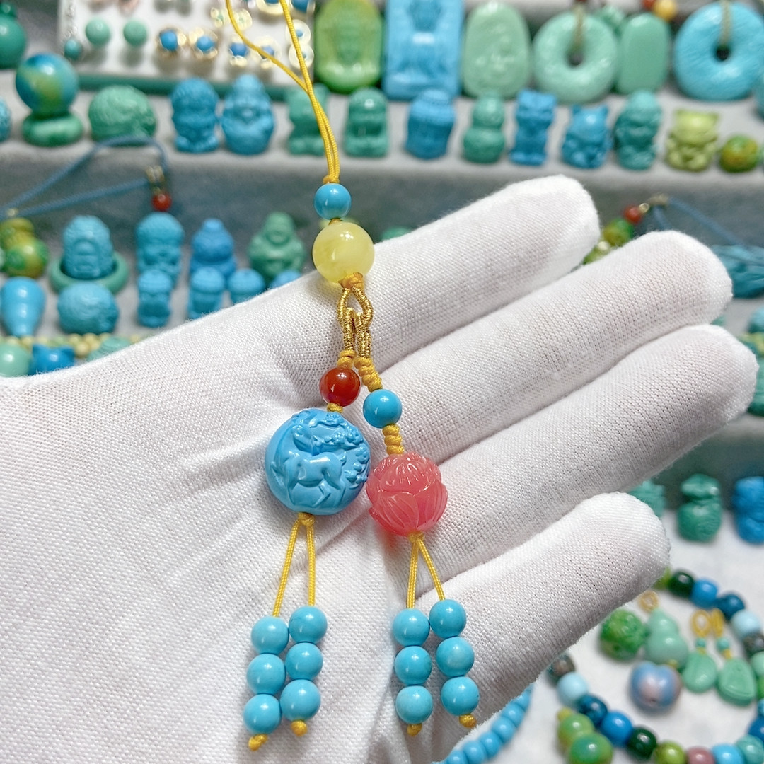 天然松石高瓷蓝一路生花 挂件