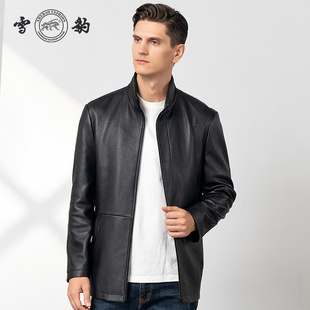 雪豹真皮皮衣男头层鹿皮商务休闲轻奢时尚 体制内立领行政夹克外套