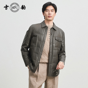 新品 式 25冬季 真皮男雪豹衬衫 皮羽绒服 头层绵羊皮潮流时尚 专柜同款