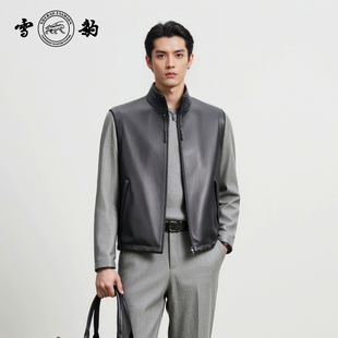 雪豹专柜同款真皮皮衣马甲外套男款2026春季新款休闲时尚皮夹克