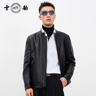 雪豹男款 商务潮流体制内立领短皮衣外套 真皮头层绵羊皮休闲时尚