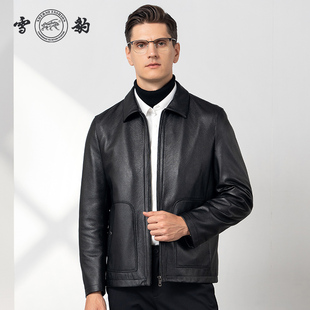 雪豹真皮皮衣男头层鹿皮商务休闲轻奢时尚体制内翻领行政夹克外套