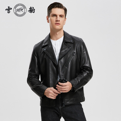 雪豹时尚休闲男士真皮皮衣