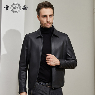 雪豹真皮皮衣头层绵羊皮秋冬翻领短款 外套 双面穿皮夹克男士