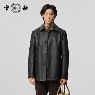 雪豹男款 真皮头层鹿皮商务休闲简约大气体制内翻领短皮衣羽绒外套