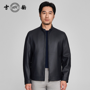 雪豹男士 真皮头层绵羊皮商务休闲体制内简约大气立领皮衣夹克外套