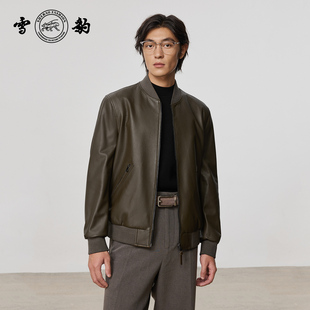 潮流真皮皮衣男士 25秋冬头层鹿皮时尚 雪豹圆领皮夹克 新品 专柜同款