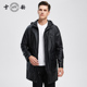 休闲中长款 雪豹真皮男款 牛皮商务轻奢时尚 连帽加厚夹棉风衣外套壹