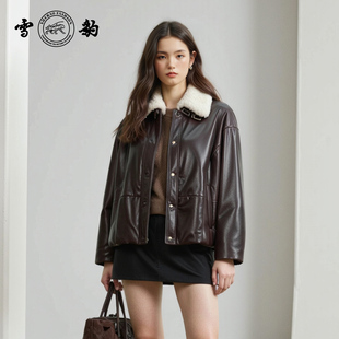 头层绵羊皮休闲时尚 25冬季 真皮女雪豹翻领羽绒内胆 新品 专柜同款