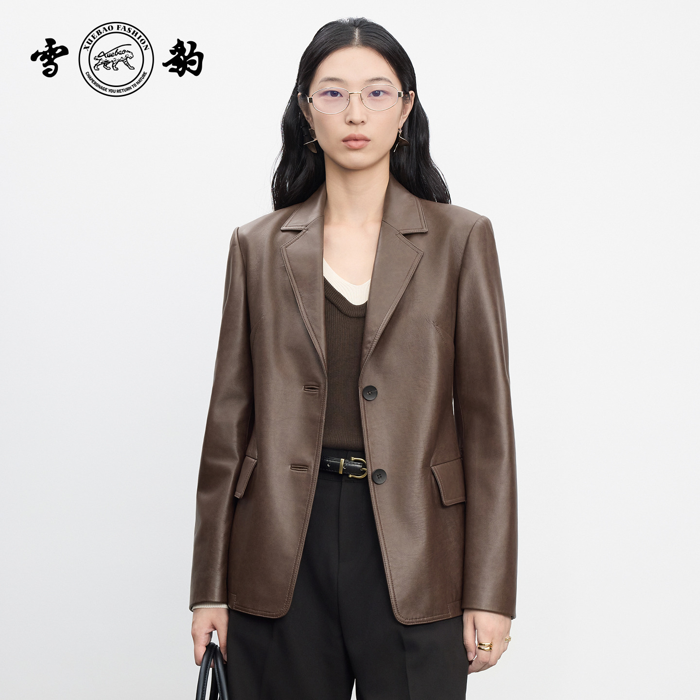 西装领真皮皮衣休闲时尚女士西装