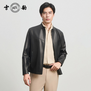 专柜同款 25秋冬头层绵羊皮通勤休闲真皮男雪豹小立领皮衣外套 新品