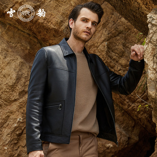 雪豹真皮皮衣男头层鹿皮商务休闲轻奢时尚 体制内翻领行政夹克外套