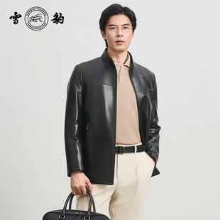 专柜同款新品25秋冬头层绵羊皮体制内行政真皮男士雪豹立领皮夹克