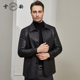 雪豹真皮皮衣男头层鹿皮商务休闲时尚 体制内翻领行政夹克皮外套