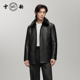 雪豹25新款头层鹿皮外套真皮皮衣男皮草正品商务水貂内胆皮夹克