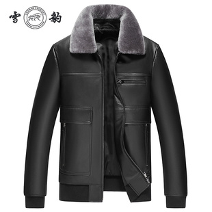 雪豹真皮皮衣男头层绵羊皮商务轻奢时尚 体制内翻毛领夹棉行政外套