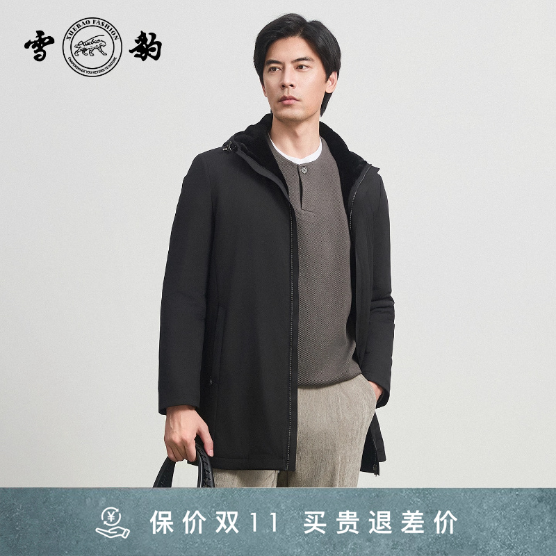 专柜同款新品25冬季时尚休闲真皮皮草男雪豹水貂内胆中长款尼克服