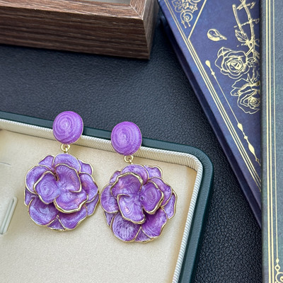 铜合金迷雾紫玫瑰耳饰8019