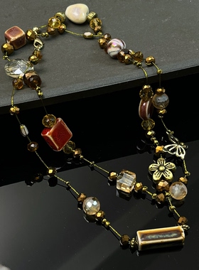 铜合金复古咖色集合毛衣链