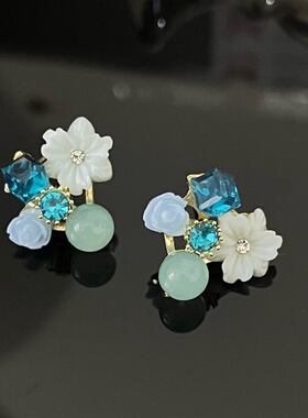 铜合金 蓝色小花耳饰 8301