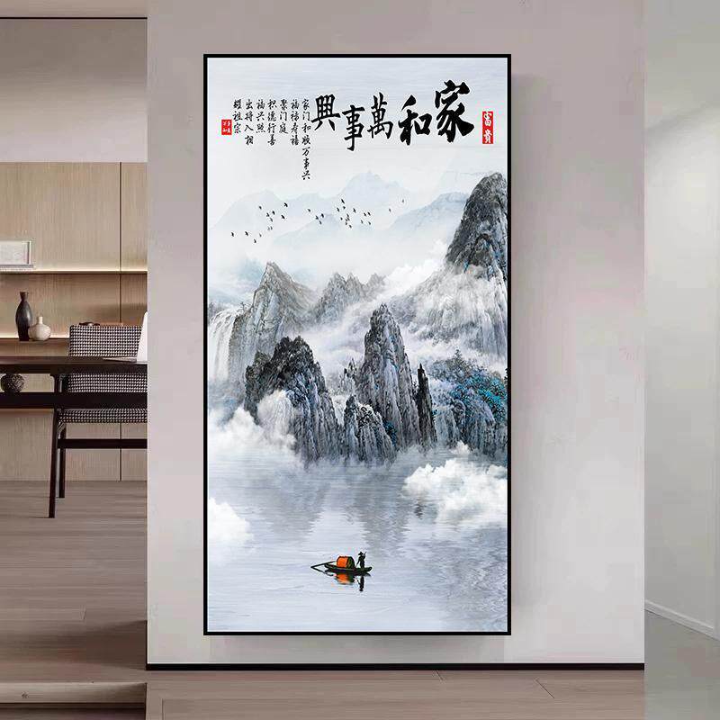 玄关走廊过道客厅入户靠山进门风景山水画3d立体高清自粘挂画贴画