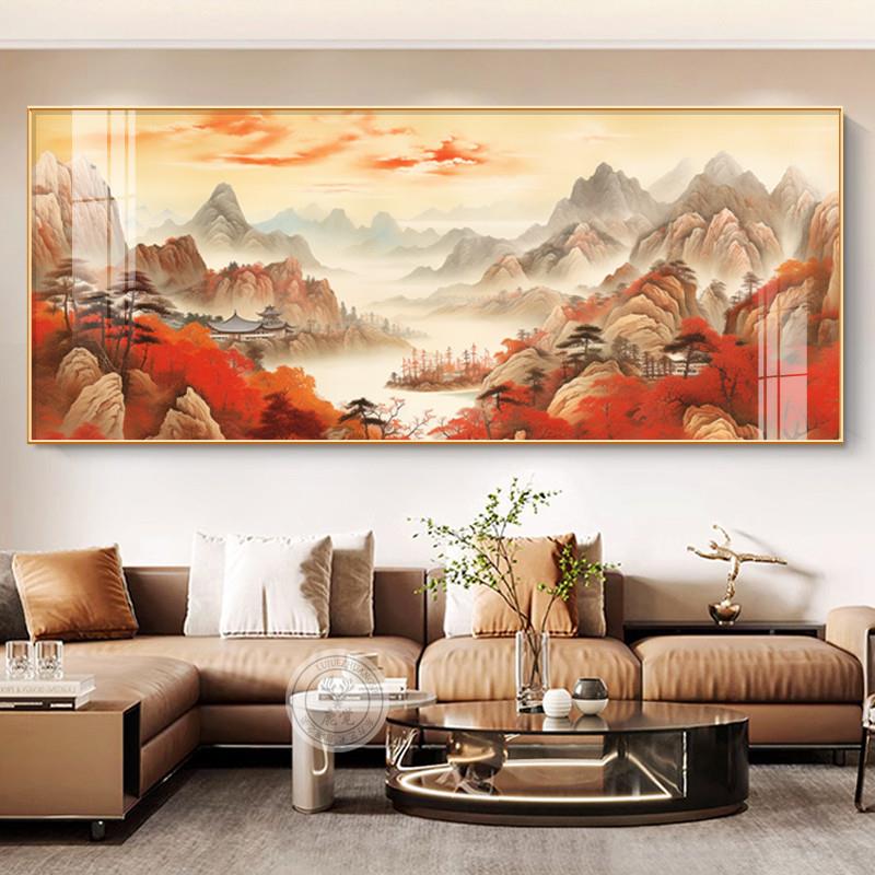 鸿运当头山水画客厅东墙挂画办公室沙发背景墙装饰画背有靠山壁画