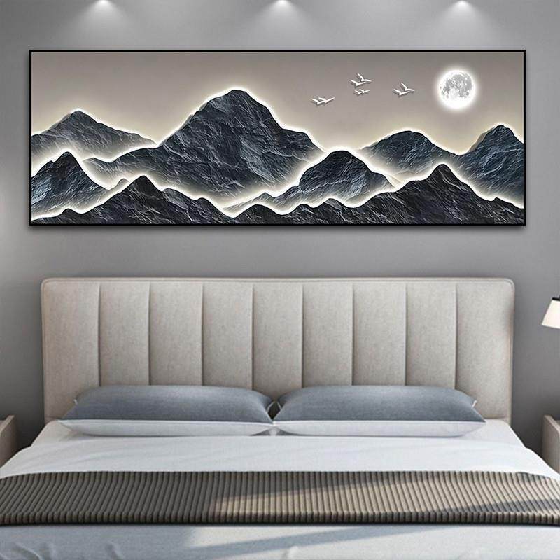 背靠金山自粘卧室床头贴画吉星高照装饰画客厅沙发金山背景墙贴画