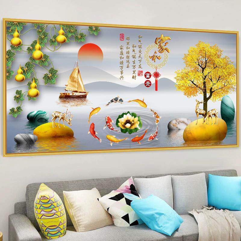 招财麋鹿客厅装饰画3d立体墙贴画自粘沙发背景墙餐桌山水壁画贴纸