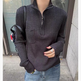 轻奢高端定制 冬季 立领半拉链羊毛百搭针织衫 25121 韩版