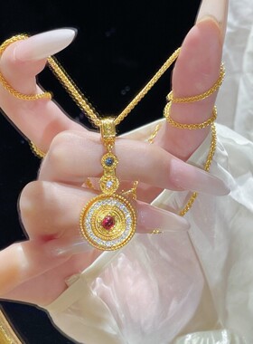 新中式国潮风百转呈祥点钻罗盘项链女古法鎏金錾刻故宫系列送礼物