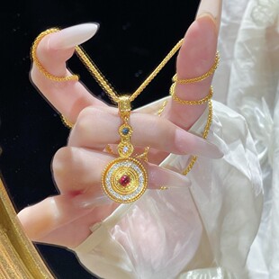 新中式国潮风百转呈祥点钻罗盘项链女古法鎏金錾刻故宫系列送礼物