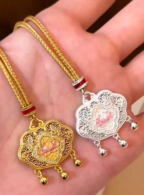 s925蝶恋花福锁包双面莲花平安锁