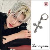 韩国ZB1组合沈泉锐Ricky同款 耳环锆石镶嵌十字架水珠粉丝应援周边