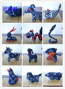 南通特产纯手工蓝麒麟蓝印花布blue calico十二生肖手作玩具