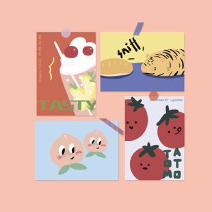 饰明信片卡片墙面装 月三 可爱贺卡装 FOOD 饰 原创插画