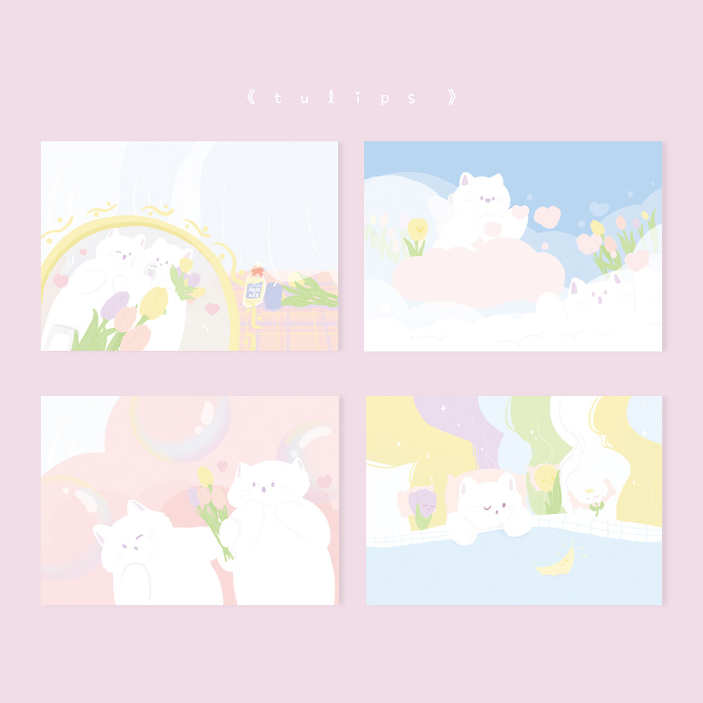 月三｜原创插画卡片郁金香猫猫优雅糖果撞色明信片三八妇女节