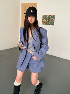 阿树家 大女主系列~流行色系条纹西装外套/无腰头裙裤气质套装