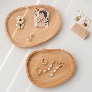 日式椭圆形榉木小木盘 ins同款咖啡牛奶木托盘 一人食 摆拍盘