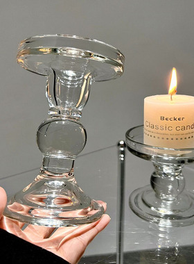 欧式复古玻璃烛台餐桌装饰摆件ins拍照道具长蜡烛香薰蜡烛小烛台