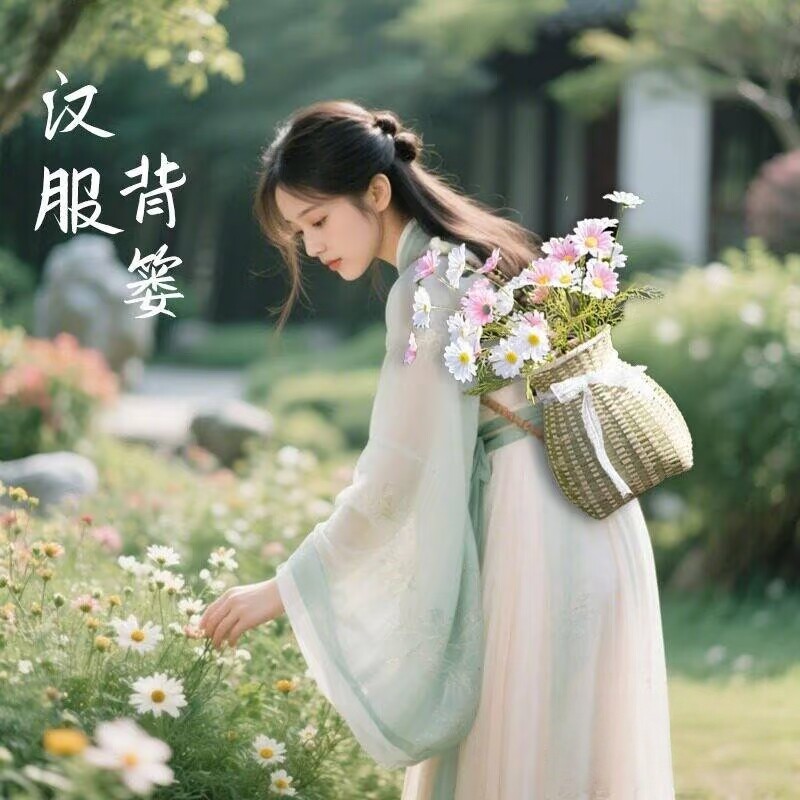 古风背篓道具竹编汉服拍照写真摄影儿童舞蹈表演小号藤编花篮采茶图片