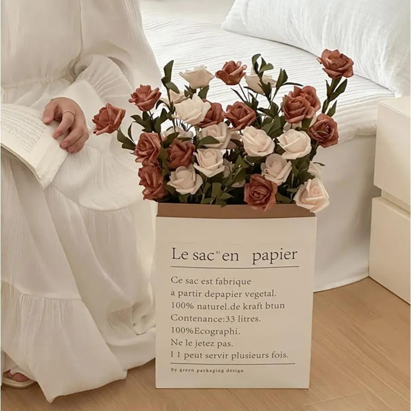 ins风仿真花玫瑰花法式干花假花装饰摆件复古纸袋手捧花拍照道具