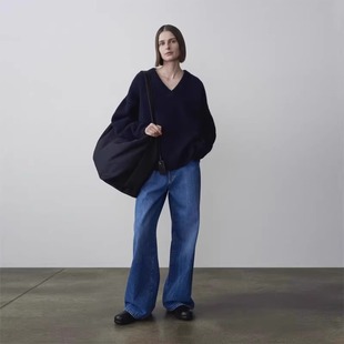 ROW 牛仔裤女2025秋季新款水洗蓝复古宽松休闲裤直筒高腰阔腿长裤