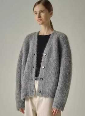 FACADE PATTERN2025年秋冬新款慵懒风宽松V领针织开衫羊驼毛上衣