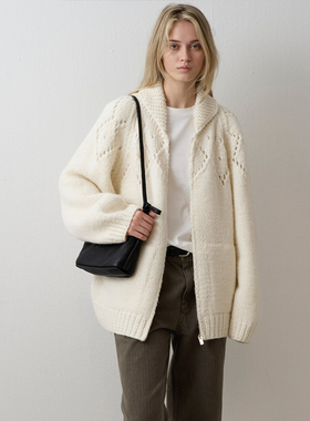 羊毛针织衫女秋冬lowclassic宽松显瘦开衫保暖毛衣