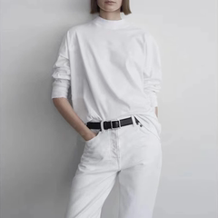 ROW 女装2025春秋极简风小高领长袖T恤女高级感经典百搭纯色上衣