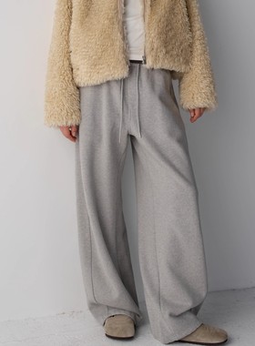 facade pattern休闲裤女2025秋冬新款高腰松紧腰阔腿裤直筒裤卫裤