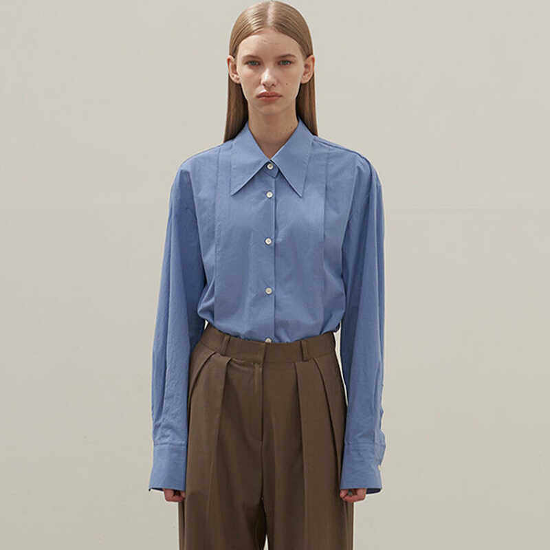 衬衫女春秋季2025新款韩版小众设计宽松纯棉纽扣长袖衬衣上衣女装