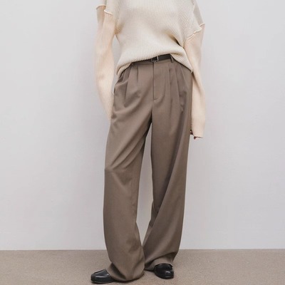 欧美风高腰新款直筒阔腿裤